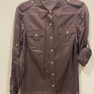 Tory Burch Brown Button-Down Shirt with Gold Accents